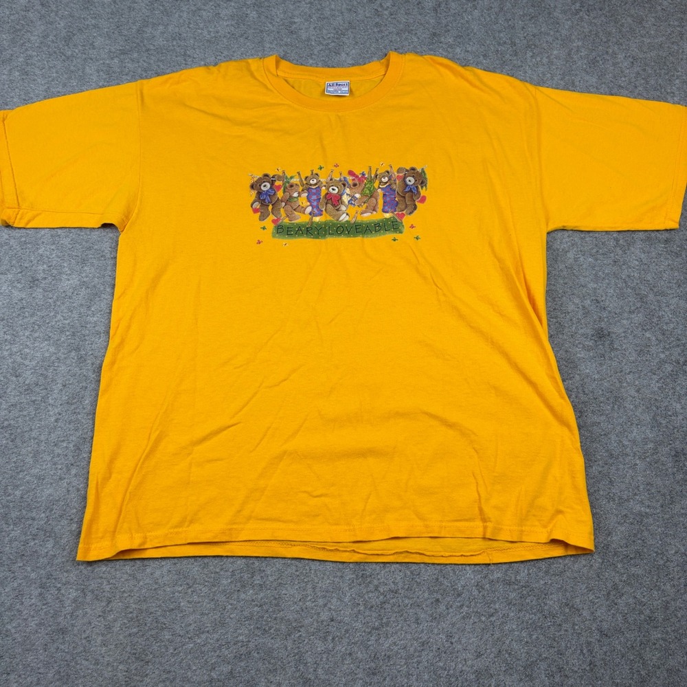 90s All Sport Graphic T-Shirt Mens XXL Yellow Beary Loveable Teddy Bear Vintage